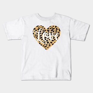 Cheetah Leopard Original Print Heart Shape with Love Word Kids T-Shirt